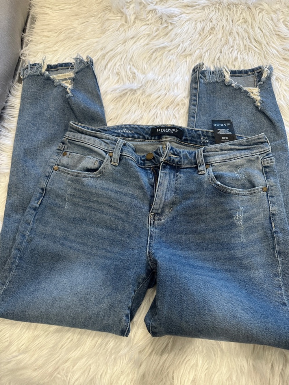 Liverpool Medium Blue Boyfriend Jeans with Distressed Hem